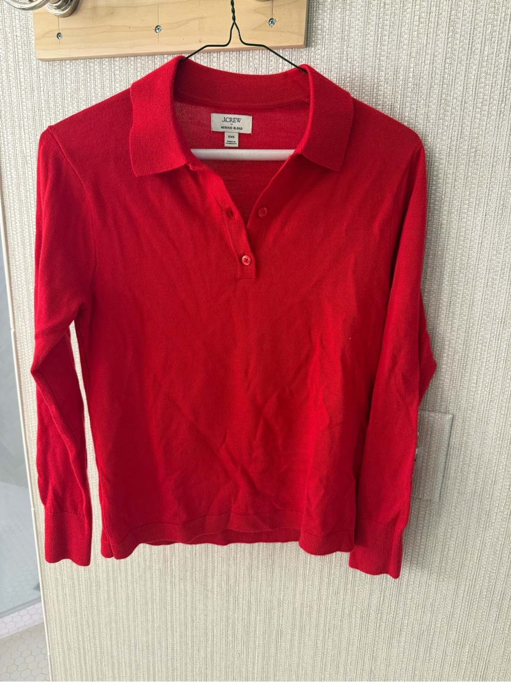 J. Crew Bright Red Long-Sleeve Polo Knit Top